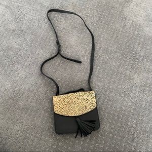 SOLD - Lucky Brand Crossbody Black Leather Bag with Dalmatian Print Faux Fur